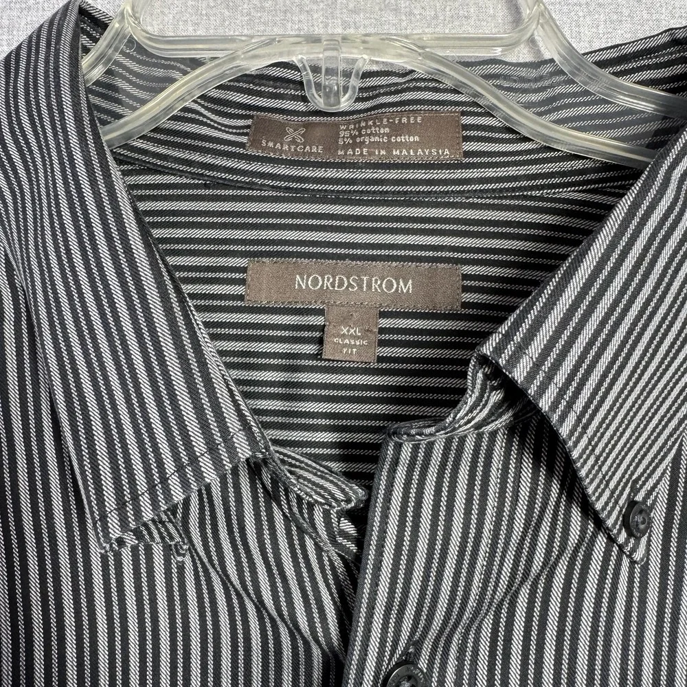Nordstrom Shirt Mens 2XL Black White Stripe Classic Fit Non Iron Button Down - Picture 4 of 8